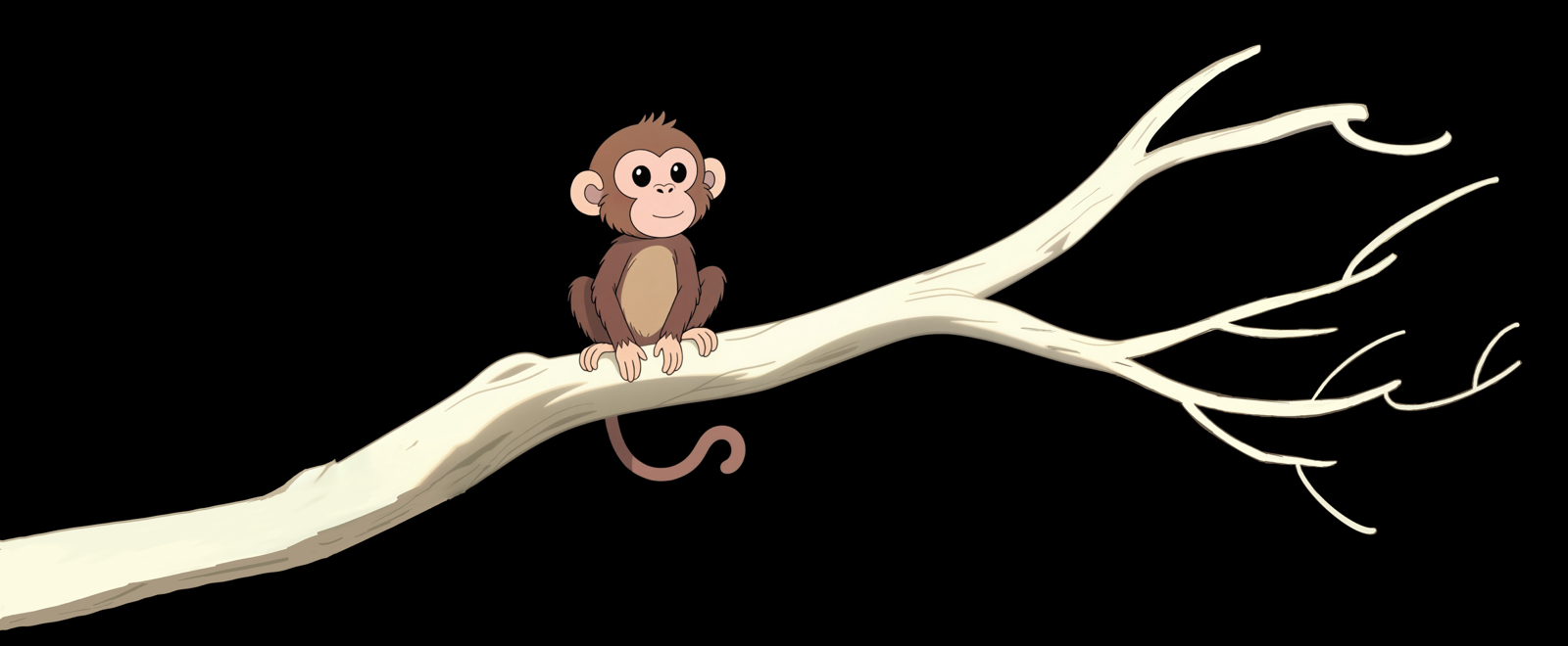 Nodal Navigator — a monkey on a pale branch, fading into black